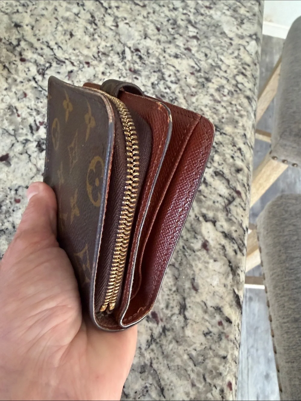 Louis Vuitton Brown Monogram Canvas Card Holder with Gold Snap